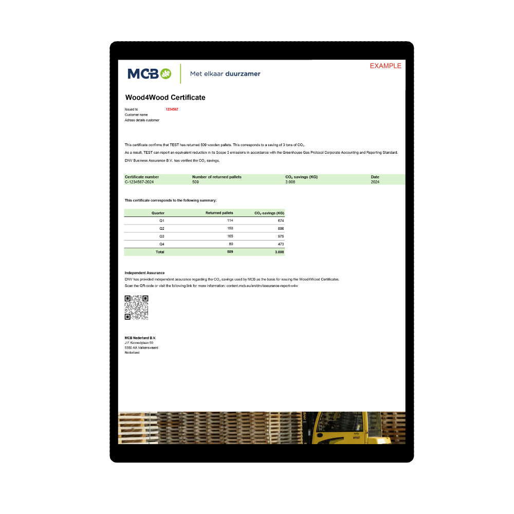 Wood4Wood certificaat tablet voorbeeld afbeelding